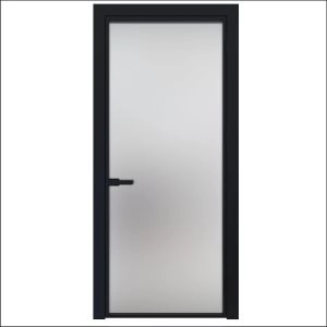 Aluminum Interior Door | Lumo 1900 Black Frosted Glass with Frame, Trims, Extensions 24" x 80" Right-hand Inswing