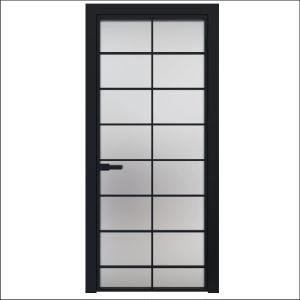 Aluminum Interior Door | Lumo 1903 Black Frosted Glass with Frame, Trims, Extensions 24" x 80" Right-hand Inswing