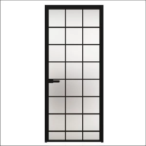 Aluminum Interior Hidden Door | Lumo 1904 Black Frosted Glass with Frame 42" x 96" Right-hand Inswing