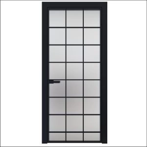 Aluminum Interior Door | Lumo 1904 Black Frosted Glass with Frame, Trims, Extensions 24" x 80" Right-hand Inswing