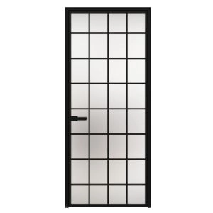 Aluminum Interior Hidden Door | Lumo 1905 Black Frosted Glass with Frame 24" x 80" Right-hand Inswing