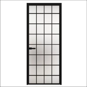 Aluminum Interior Hidden Door | Lumo 1905 Black Frosted Glass with Frame 36" x 84" Right-hand Inswing