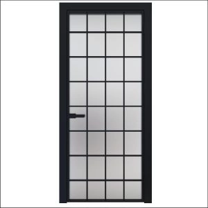Aluminum Interior Door | Lumo 1905 Black Frosted Glass with Frame, Trims, Extensions 24" x 80" Right-hand Inswing