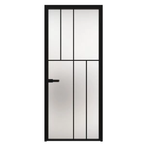 Aluminum Interior Hidden Door | Lumo 1906 Black Frosted Glass with Frame 24" x 80" Right-hand Inswing