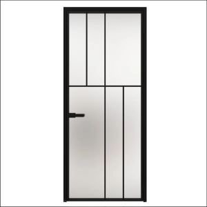 Aluminum Interior Hidden Door | Lumo 1906 Black Frosted Glass with Frame 42" x 84" Right-hand Inswing