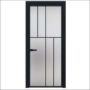 Aluminum Interior Door | Lumo 1906 Black Frosted Glass with Frame, Trims, Extensions 24" x 80" Right-hand Inswing