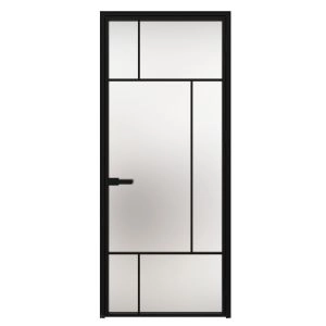 Aluminum Interior Hidden Door | Lumo 1907 Black Frosted Glass with Frame 24" x 80" Right-hand Inswing