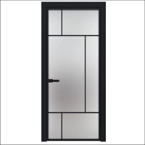 Aluminum Interior Door | Lumo 1907 Black Frosted Glass with Frame, Trims, Extensions 24" x 80" Right-hand Inswing