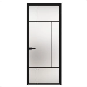 Aluminum Interior Hidden Door | Lumo 1907 Black Frosted Glass with Frame 32" x 80" Right-hand Inswing