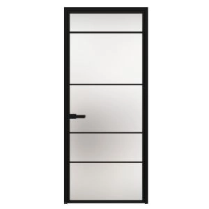 Aluminum Interior Hidden Door | Lumo 1908 Black Frosted Glass with Frame 24" x 80" Right-hand Inswing