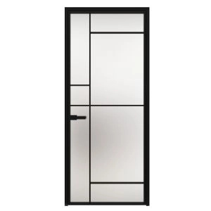 Aluminum Interior Hidden Door | Lumo 1909 Black Frosted Glass with Frame 24" x 80" Right-hand Inswing