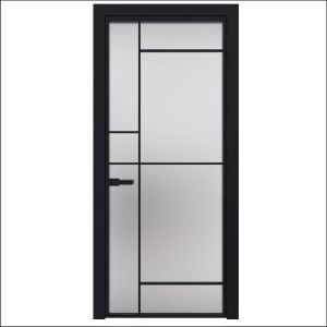 Aluminum Interior Door | Lumo 1909 Black Frosted Glass with Frame, Trims, Extensions 42" x 80" Right-hand Inswing