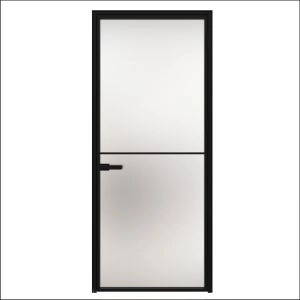 Aluminum Interior Hidden Door | Lumo 1911 Black Frosted Glass with Frame 32" x 96" Right-hand Inswing