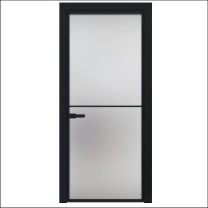 Aluminum Interior Door | Lumo 1911 Black Frosted Glass with Frame, Trims, Extensions 24" x 80" Right-hand Inswing