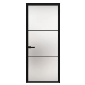 Aluminum Interior Hidden Door | Lumo 1915 Black Frosted Glass with Frame 24" x 80" Right-hand Inswing