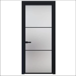 Aluminum Interior Door | Lumo 1912 Black Frosted Glass with Frame, Trims, Extensions 24" x 80" Right-hand Inswing