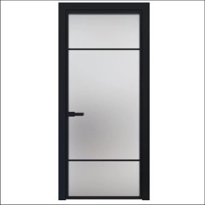 Aluminum Interior Door | Lumo 1915 Black Frosted Glass with Frame, Trims, Extensions 24" x 80" Right-hand Inswing