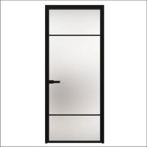 Aluminum Interior Hidden Door | Lumo 1915 Black Frosted Glass with Frame 24" x 80" Right-hand Inswing