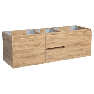 Modern Wall-Mounted Bathroom Vanity | Niagara Wall Mount Natural Teak Collection 60 Cabinet for Double Vanity without Sink | Non-Toxic Fire-Resistant MDF