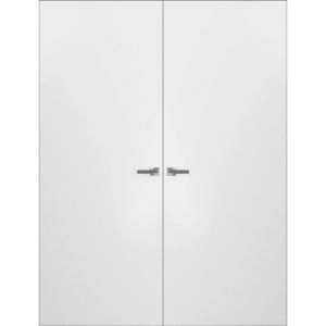 Modern Solid Double Hidden Door with Handle | Planum 0010 Primed with Black Hidden Frame 60" x 84" Right-hand Outswing Black Frame | Hinges Lock Handle | Modern Wardrobe Wood Solid Doors