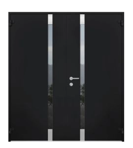 Front Exterior Prehung Steel Double Doors / Cynex 6777 Black / Stainless Inserts Single Modern Painted-W72" x H80"-Left-hand Outswing