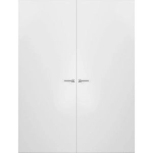 Modern Solid Double Hidden Door with Handle | Planum 0010 Primed with Silver Hidden Frame 56" x 84" Left-hand Outswing Silver Frame | Hinges Lock Handle | Modern Wardrobe Wood Solid Doors