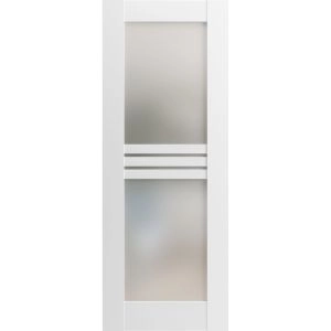 Slab Door Panel Opaque Glass 4 Lites 18 x 80 inches / Mela 7222 White Silk / Modern Finished Doors / Pocket Closet Sliding Barn