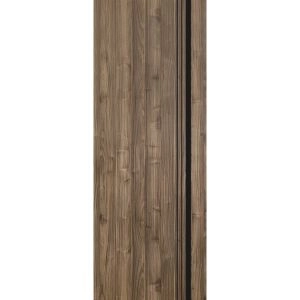 Slab Barn Door Panel | Planum 0011 Walnut and Aluminum Strips | Sturdy Finished Flush Modern Doors | Pocket Closet Sliding