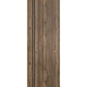 Slab Barn Door Panel | Planum 0016 Walnut and Aluminum Strips | Sturdy Finished Flush Modern Doors | Pocket Closet Sliding