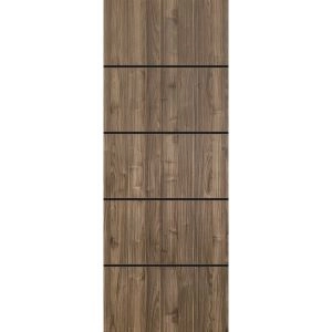 Slab Barn Door Panel | Planum 0015 Walnut and Aluminum Strips | Sturdy Finished Flush Modern Doors | Pocket Closet Sliding