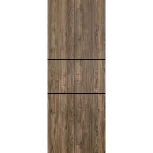 Slab Barn Door Panel | Planum 0014 Walnut and Aluminum Strips | Sturdy Finished Flush Modern Doors | Pocket Closet Sliding