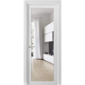 Planum 2102 Interior Modern Flush Solid Pre-hung Door White Silk with Trims Frame Lever