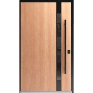 Front Exterior Pivot Prehung Aluminum Door / Axis 1133 Teak / Entry Metal Modern W48" x H80" Left-hand Inswing
