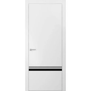 Modern Solid Interior Door with Handle | Planum 0012 White Silk and Aluminum Strips | Single Regural Panel Frame Trims | Bathroom Bedroom Sturdy Doors