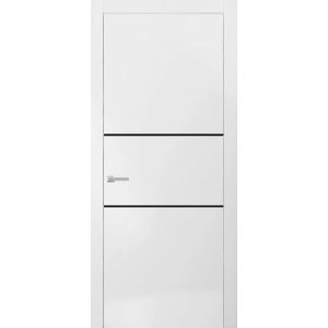 Modern Solid Interior Door with Handle | Planum 0014 White Silk and Aluminum Strips | Single Regural Panel Frame Trims | Bathroom Bedroom Sturdy Doors