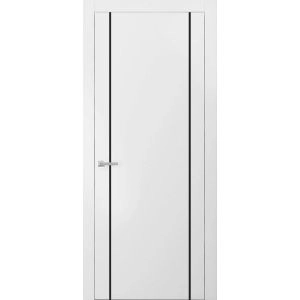 Modern Solid Interior Door with Handle | Planum 0017 White Silk and Aluminum Strips | Single Regural Panel Frame Trims | Bathroom Bedroom Sturdy Doors-24" x 80"