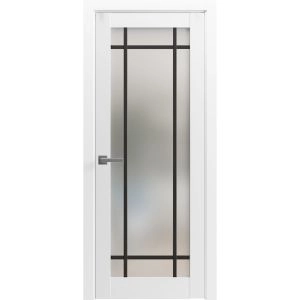 Solid French Door | Planum 2112 White Silk with Frosted Glass and Aluminum Strips | Single Regular Panel Frame Trims Handle | Bathroom Bedroom Sturdy Doors