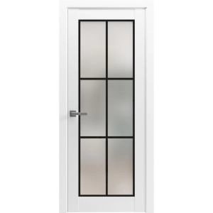 Solid French Door | Planum 2122 White Silk with Frosted Glass and Aluminum Strips | Single Regular Panel Frame Trims Handle | Bathroom Bedroom Sturdy Doors