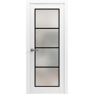 Solid French Door | Planum 2132 White Silk with Frosted Glass and Aluminum Strips | Single Regular Panel Frame Trims Handle | Bathroom Bedroom Sturdy Doors