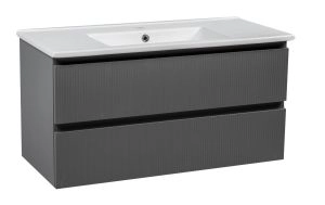 Modern Wall-Mount Bathroom Vanity with Washbasin | Edison Gray Matte Collection | Non-Toxic Fire-Resistant MDF-40"