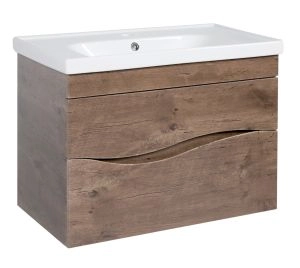 Modern Wall-Mounted Bathroom Vanity with Washbasin | Wave Rosewood Collection | Non-Toxic Fire-Resistant MDF-32"