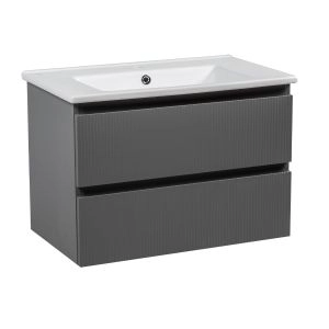 Modern Wall-Mount Bathroom Vanity with Washbasin | Edison Gray Matte Collection | Non-Toxic Fire-Resistant MDF-30"