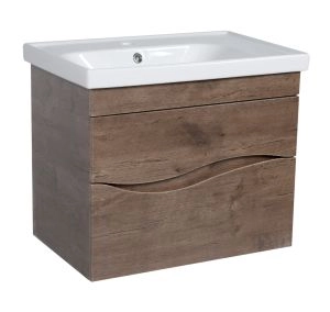 Modern Wall-Mounted Bathroom Vanity with Washbasin | Wave Rosewood Collection | Non-Toxic Fire-Resistant MDF-28"