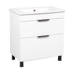 Modern Free Standing Bathroom Vanity with White Washbasin | Trevi White Matte Collection | Non-Toxic Fire-Resistant MDF-30"
