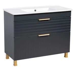 Modern Free Standing Bathroom Vanity with White Washbasin | Trevi Antracite Collection | Non-Toxic Fire-Resistant MDF-40"