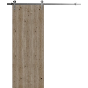 Modern Barn Door 18 x 80 inches | BASIC 3001 Caramel Oak | 6.6FT Silver Rail Track Heavy Hardware Set | Solid Panel Interior Doors