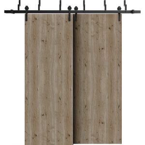 Sliding Closet Barn Bypass Doors 36 x 80 inches | BASIC 3001 Caramel Oak | Modern 6.6ft Rails Hardware Set | Wood Solid Bedroom Wardrobe Doors