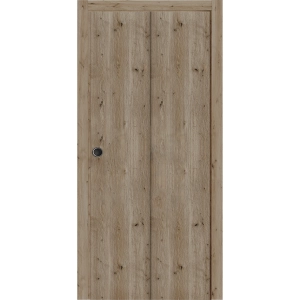 Sliding Closet Bi-fold Doors 36 x 80 inches | BASIC 3001 Caramel Oak | Sturdy Tracks Moldings Trims Hardware Set | Wood Solid Bedroom Wardrobe Doors