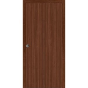 Sliding Closet Bi-fold Doors 36 x 80 inches | BASIC 3001 Walnut Franko | Sturdy Tracks Moldings Trims Hardware Set | Wood Solid Bedroom Wardrobe Doors