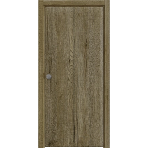 Sliding Closet Bi-fold Doors 36 x 80 inches | BASIC 3001 Antique Oak | Sturdy Tracks Moldings Trims Hardware Set | Wood Solid Bedroom Wardrobe Doors